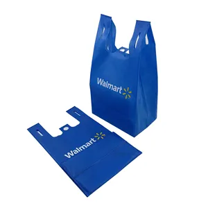 Recycled D Cut Non-Woven T-shirt Shopping W-Cut Tote Square Bottom Vest Bags With Custom Printed Logo For Supermarket