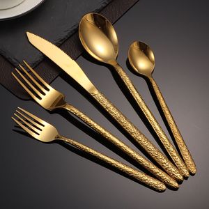Juego de cubiertos de acero inoxidable 430 con mango martillado, cuchillo, tenedor y cuchara, para restaurante occidental, hotel, cuchillo para carne, apto para lavavajillas - Product Image 2