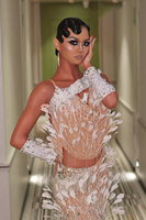 Costume de compétition latine sur mesure en spandex/coton orné de plumes blanches Vennystyle - Cha-cha/Rumba/Samba/Jive