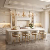 Cuisine sur mesure de style français, armoires de cuisine haut de gamme en bois massif avec design de panneaux sculptés
