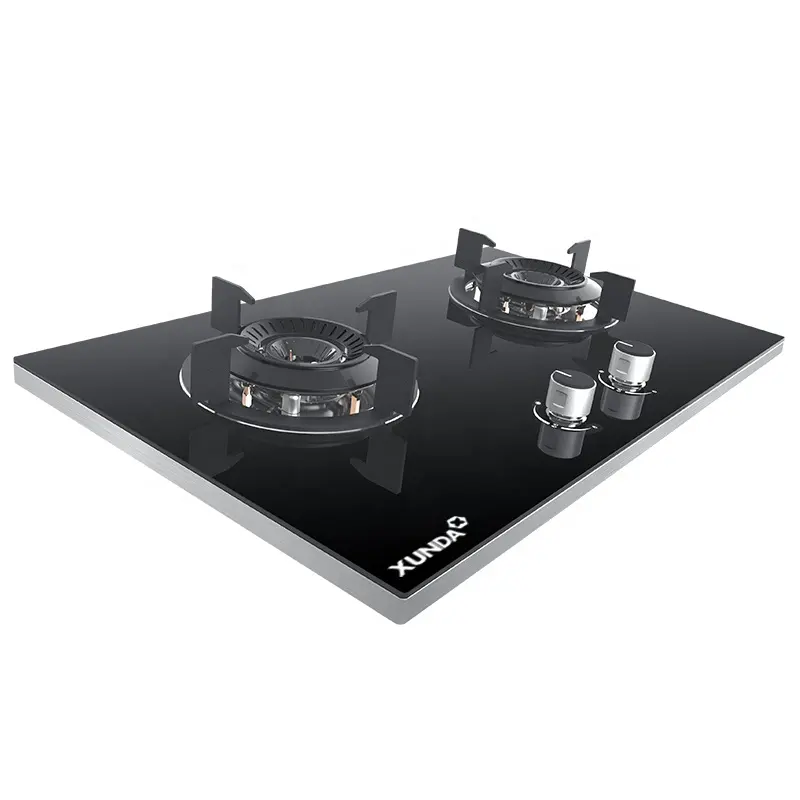 Xunda-hornillo de gas de mesa con placa de cocina de vidrio, placa de gas integrada, 2 quemadores