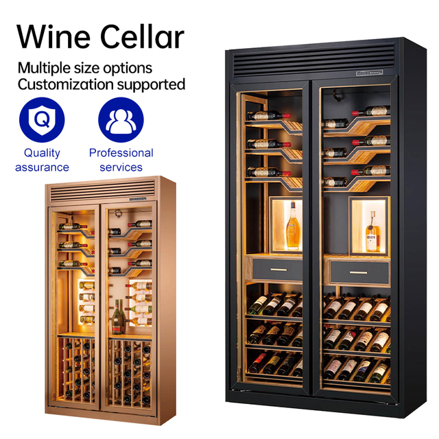 OEM Upright Wine Cooler 100 Bottles Storage Cabinet Glass Stainless Steel Door Wine Cellar Air Double-Temperature Digital