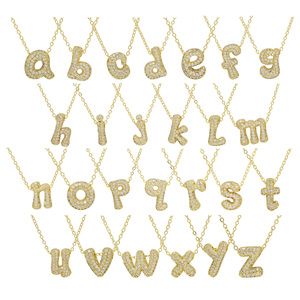 Collar con Colgante de Letra Minúscula de Latón con Circonitas, Bañado en Oro de 18K, Mini Inicial Abombada, 26 Letras del Alfabeto, Joyería Personalizada para Regalo - Product Image 2