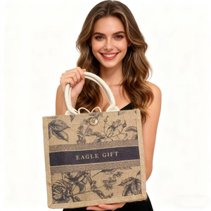 Vente en gros d'usine, sacs à main en toile de jute personnalisés, grands sacs à provisions, couleur unie, imperméables, sacs de plage avec poignée - Product Image 4