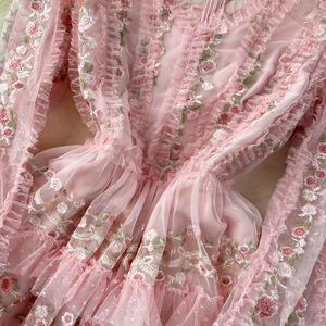 Delicado encaje señoras vestido de noche largo pesado bordado Floral Maxi Cake <span class=keywords><strong>Dre</strong></span> Socialite fiesta cuello en V gasa mujer <span class=keywords><strong>Dre</strong></span> - Product Image 4