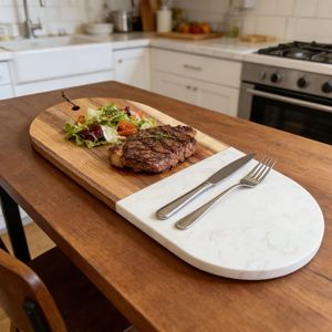 Tabla de cortar de madera de acacia con panel de mármol, tabla de picar de doble cara para carne, queso, pan, frutas y como bandeja de servir. - Product Image 1