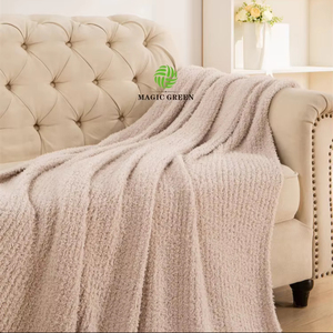 Ma Thuật Màu Xanh Lá Cây Ấm Cúng Đồng Bằng Đan Siêu Mềm Đám Mây Giống Như Không Khiếm Khuyết Chất Lượng Fluffy <span class=keywords><strong>100</strong></span>% <span class=keywords><strong>Polyester</strong></span> Dày Sọc Tùy Chỉnh Mùa Đông Chăn - Product Image 2