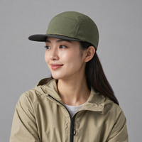 Casquette de sport 5 panneaux vert olive 320 GSM perforée au laser style Richardson à profil haut avec corde et visière plate pour activités de plein air