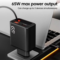 Adaptateur de chargeur de téléphone portable ultra fin 65W 20W PD Super Fast Charging avec câble Type C rétractable pour iPhone Samsung