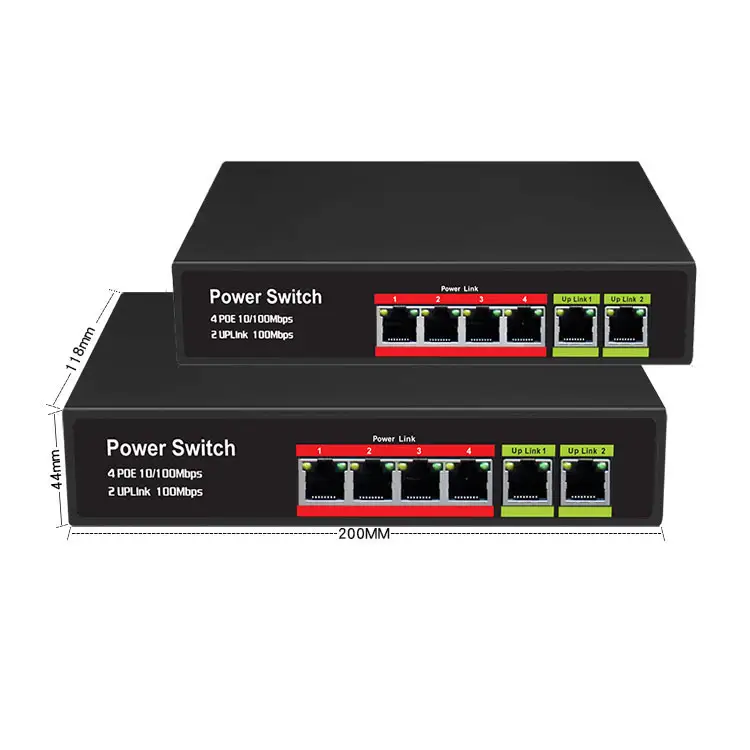 Conmutador Ethernet de 4 puertos, montaje en estante, Rj45, 8 puertos, Poe, distancia de transmisión hasta 100m, 4 puertos, Gigabit