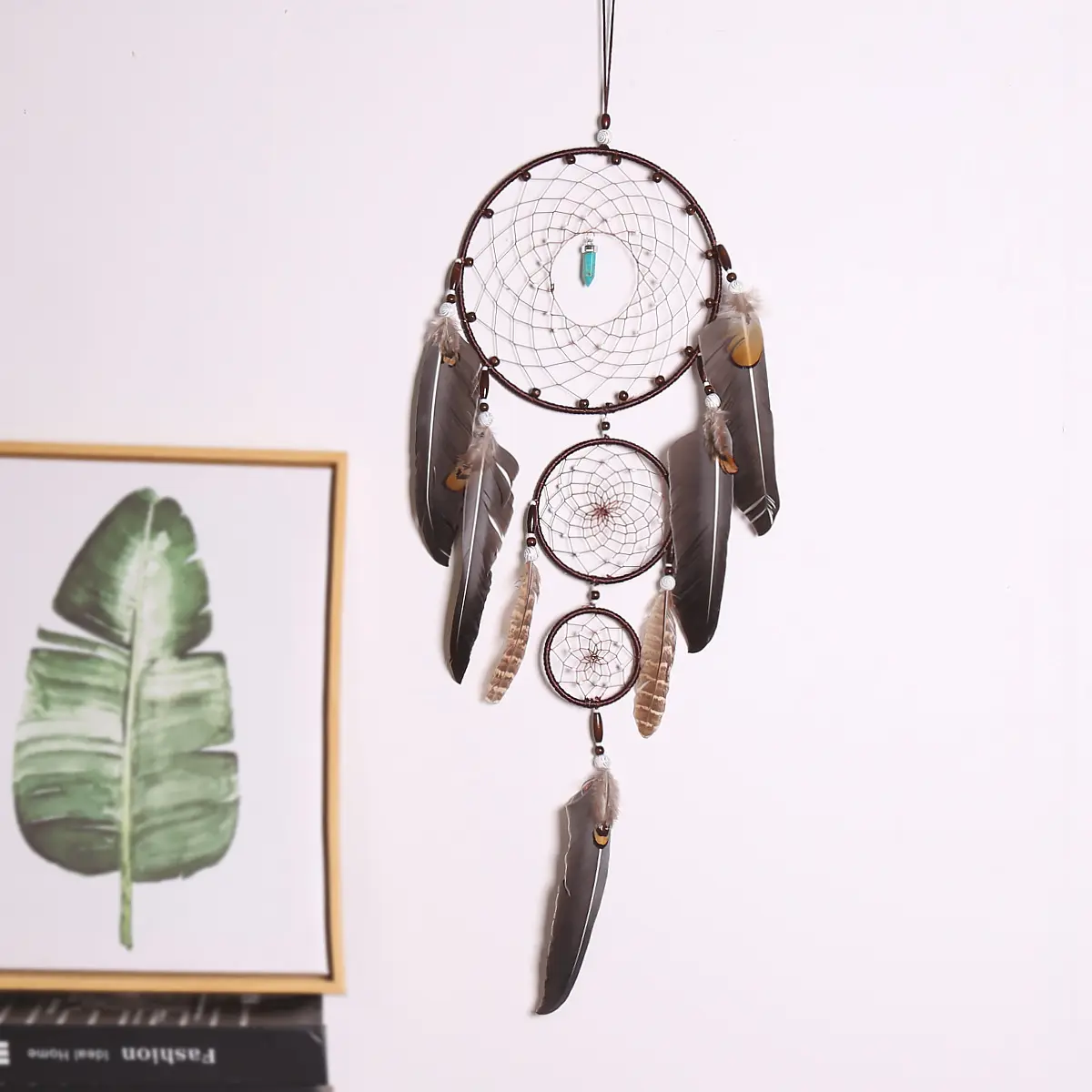 Fatti a mano Turchese Dream Catchers con Le Piume di Grandi Dimensioni di Attaccatura di Parete Della Decorazione Della Casa Della Boemia Casa luna Chic Della Decorazione di Arte del Mestiere Del Regalo