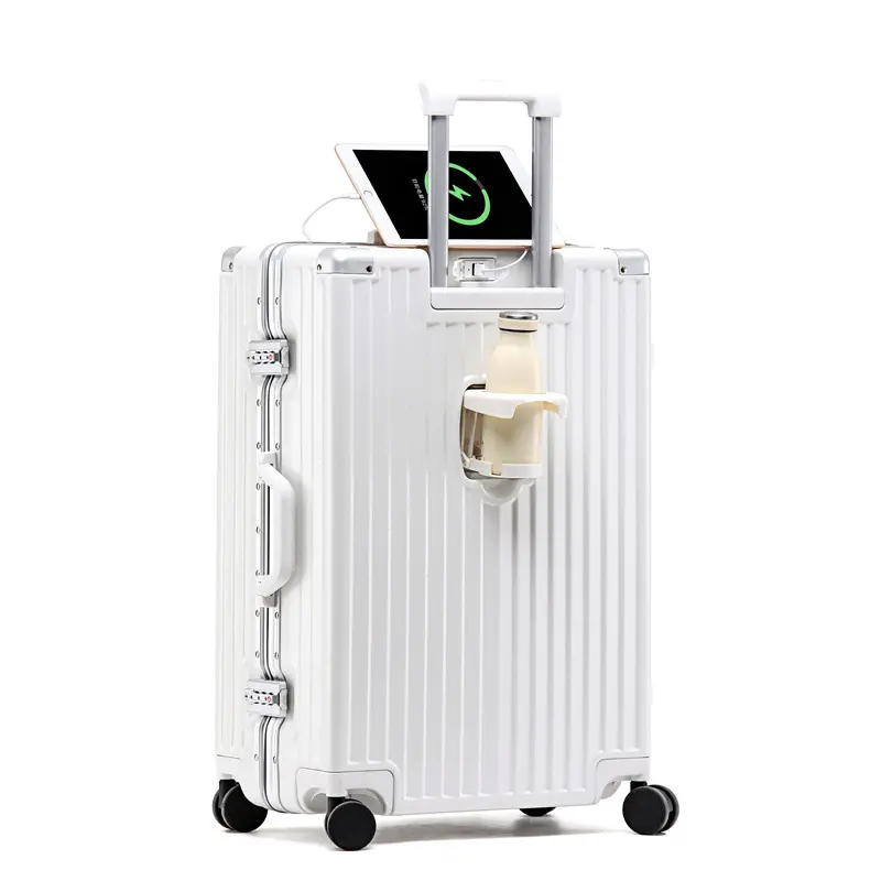 Penjualan terlaris koper keras bawaan 24 inci multifungsi koper untuk perjalanan bisnis dengan Port pengisi daya Usb