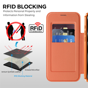 เคสโทรศัพท์แบบพลิกพรีเมียม หนังลายไฟเบอร์ พร้อมฟิล์มกันรอยเลนส์ รองรับการชาร์จแม่เหล็ก สำหรับ iPhone 18 13 14 17 Pro Max 15 16 Plus - Product Image 3