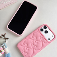 Coque de téléphone Coquette Mignonne Rose Pastel avec Nœud en Relief pour iPhone 18 17 Pro Max 16 15 14 13 – Housse de Protection en Silicone Souple Style Féminin