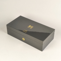 Boîte à thé en bois MDF rectangulaire, laquée noire brillante, recyclable, gravée au laser, avec logo personnalisé pour Da Hong Pao