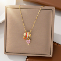 Collier Pendentif Géométrique en Acier Inoxydable Plaqué Or 14K Rose Fraîcheur Estivale pour Femme HL, Bijou de Fiançailles