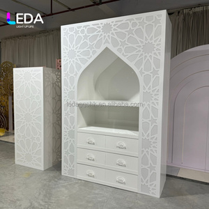 LEDA Meuble de présentation arqué en acrylique blanc, style moderne, éclairé par LED, avec découpes à motifs islamiques, pour mariage, bonbons et desserts - Product Image 6