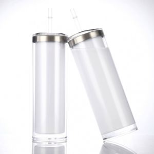 Vasos de acero inoxidable de doble pared de 20 oz para sublimación, rectos, con globo de nieve y tapón con orificio preperforado - Product Image 3