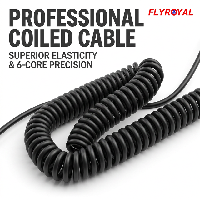 Factory Direct Multi-Core Coiled Cable 6-Core Spiral Retractable Cord Crimp Terminal Black PVC Spring Lead for Handheld Device