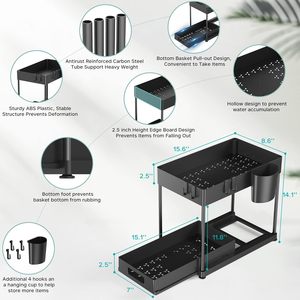 2 Tier Pull Out Under Sink Organizers and <b>Storage</b> Under <b>Kitchen</b> Sink Organizer with Drawer - Product Image 3