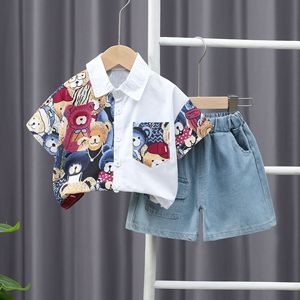 <span class=keywords><strong>Ensemble</strong></span> d'Été Garçon Style Coréen Tenue Élégante pour <span class=keywords><strong>Enfant</strong></span> Chemise à Manches Courtes + Short en Jean Vêtements Décontractés pour Garçons 5 Ans - Product Image 2