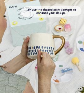 New Pott'd Paintables Ceramic Paint-a-Tea Set <strong>DIY</strong> Pottery Painting <strong>Kit</strong> for Adults-Teapot Paints Brushes Cartoon Lemon Yellow - Product Image 3