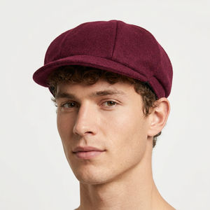 Casquette de baseball ajustée unisexe pour homme, 100 % laine, 5 panneaux, bordeaux uni, style décontracté, pour adultes, toutes saisons - Product Image 1