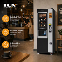 Distributeur automatique de café expresso personnalisé TCN, conçu pour les boissons chaudes, avec écran de 22 pouces et paiement par billets, pièces et cartes.