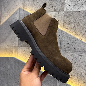 Sepatu Boot Pendek Pria Kulit Suede Vintage, Model Slip On, Sol Tebal Tahan Aus Anti Selip, Cocok untuk Jalan-Jalan di Luar Ruangan dan Penggunaan Sehari-hari - Product Image 4