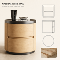 Mesita de Noche Redonda Moderna de Madera con Dos Cajones y Bandeja Superior Elevada, en Roble Natural, para Dormitorios de Hotel y Villa