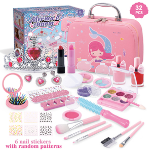 Kit de maquillage sirène pour enfants, 32 pièces, ensemble de jeu cosmétique réel, sûr et lavable, pour filles, jeu d'imitation, cadeau d'anniversaire - Product Image 1