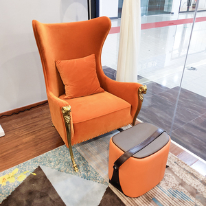 Sillón de Salón Moderno y Acogedor de Lujo, Sillón de Terciopelo con Marco de Madera Naranja, Muebles - Product Image 2