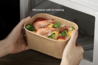 Boîte à lunch jetable 26oz écologique personnalisée avec papier kraft rectangulaire étanche à emporter pour les pique-niques