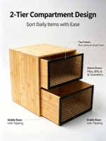 Organisateur de bureau en bambou avec tiroirs en maille, meuble de rangement de bureau pour fournitures de bureau, maquillage, accessoires d'artisanat, organisateur de table pour la maison