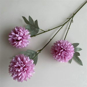 Décoration intérieure de maison Boules de fleurs pompons rondes à 3 têtes Belles fleurs de chrysanthèmes artificielles de couleur vive - Product Image 5