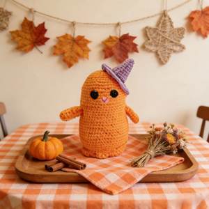 Kit de crochet fantôme orange en peluche pour débutants, jouets créatifs mignons pour Halloween, fil à tricoter, poupée DIY, cadeau, kit de crochet fantôme orange - Product Image 5