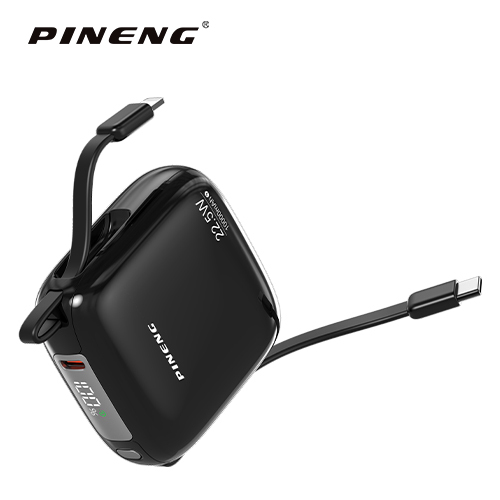 PINENG PN-833 22.5W Super Fast Charging Power Bank Built-in Dual Cables 10000mAh Portable PD Charger for iPhone Android