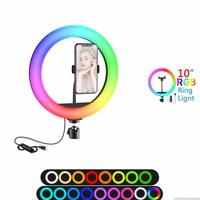Lampu cincin Mini RGB 10 / 12 inci, harga murah rotasi 360 profesional dengan dudukan Tripod dan dudukan telepon untuk telepon genggam