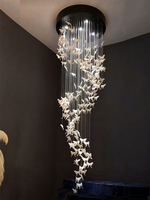 Lustre en céramique en forme de papillon pour escalier de villa d'hôtel, éclairage de plafond haut, luminaire suspendu long pour escalier