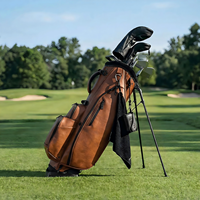 Tas Golf Stand Kulit PU Kustom Tahan Air Ringan Portabel Multi Kantong Logo Kustom Latihan Lapangan Perjalanan
