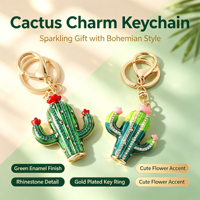 Porte-clés et accessoire de sac en alliage incrusté de diamants, style européen, fait main, motif cactus, frais et délicat