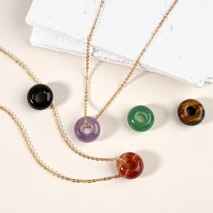 Collar con Colgante de Cristal Curativo en Forma de Donut, Amatista Natural, Hebilla de la <span class=keywords><strong>Paz</strong></span>, Amuleto Guardián de la Suerte, Cadena de Cobre, Joyería <span class=keywords><strong>Espiritual</strong></span>, Regalo - Product Image 1