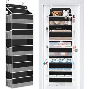 Over The Door Organizer 5 <b>Shelves</b> Large Capacity Hanging Storage With Side Pockets For Bedroom Dorm Use Black - Product Image 1
