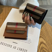 Porte-cartes de crédit anti-RFID élégant, portefeuille fin multi-fentes avec tissu à carreaux et finition en cuir