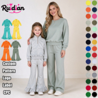 Tenues assorties Maman et Moi : Sweat-shirt à manches longues et demi-zip, pantalon évasé à volants, ensemble 2 pièces, survêtement familial assorti