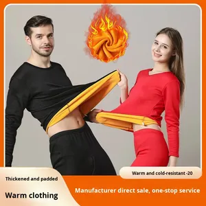 Nouveau velours <span class=keywords><strong>sous</strong></span>-vêtement <span class=keywords><strong>thermique</strong></span> ensemble hommes femmes <span class=keywords><strong>grande</strong></span> <span class=keywords><strong>taille</strong></span> col rond doublé polaire Anti-bactérien Polyester automne pantalon en gros - Product Image 3