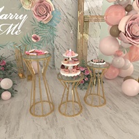 Décoration de mariage, plusieurs tailles, support à fleurs en acier inoxydable doré avec plateau en verre, table à gâteau en métal, socles de mariage pour événements