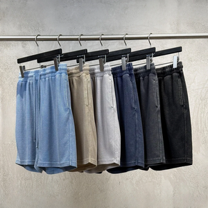 <span class=keywords><strong>Pantalones</strong></span> <span class=keywords><strong>Cortos</strong></span> de Punto Waffle Lavados Estilo Old Money para Hombre, Corte Holgado, Cintura Elástica con Cordón, Retro Y2K, Streetwear, Casuales de Verano - Product Image 1