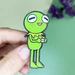 Promotie Kawaii 1.75 Inch Kikker Ontwerp Zwart Metalen Pinnen Hard Email Pin Met Rubberen Pinnen