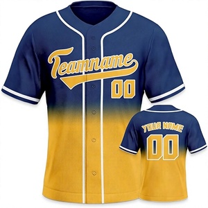 Camiseta de Béisbol Personalizada para Hombre, Nombre del Equipo 00, Degradado Azul Marino y Amarillo, Impresión Sublimada, Cuello en V, Manga Corta, Uniforme para Adultos - Product Image 1